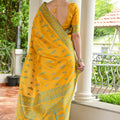 Elegant Mustard Yellow Cotton Silk Saree with Traditional Woven Border
