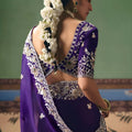 Royal Purple Organza Silk Saree Heavy Silver Zari Embroidery Border