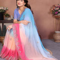 Sky Blue and Pink Georgette Saree Embroidered Border Work