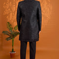 Stylish Black Indo Western Sherwani for Men with Designer Jacquard Jacket