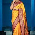 Mustard Yellow Kanjivaram Silk Saree Gold Zari Border Butti Work