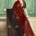 Black Maroon Velvet Embroidered Saree with Designer Blouse
