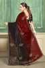 Black Maroon Velvet Embroidered Saree with Designer Blouse
