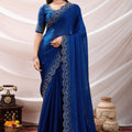 Royal Blue Georgette Saree with Sequin Thread Embroidery Border