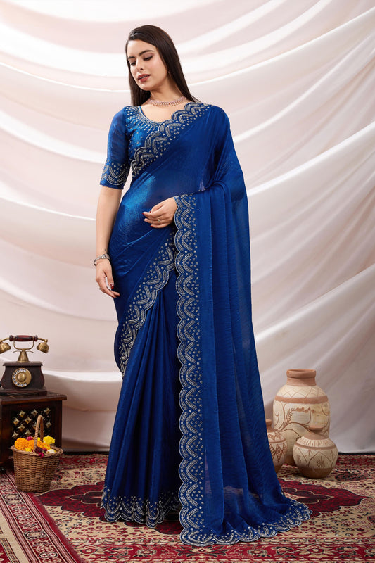 Royal Blue Georgette Saree with Sequin Thread Embroidery Border