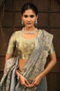 Silver Grey Embroidered Silk Saree with Zari Floral Work Wedding Wear