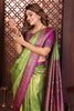 Green And Purple Banarasi Silk Rich Zari Saree Festive Wear