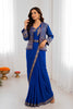 Royal Blue Designer Saree Heavy Golden Embroidered Border Matching Jacket Set