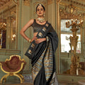  Black Silk Saree with Gold Zari Border Designer Blouse
