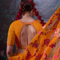 Mustard Yellow Floral Embroidered Saree Designer Blouse
