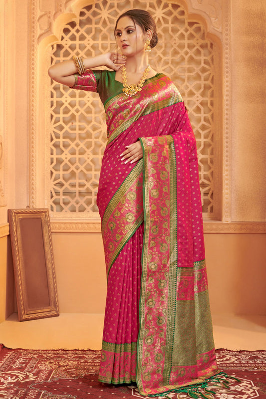Designer Pink Banarasi Silk Saree  Rich Pallu