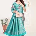 Sea Green Banarasi Silk Saree with Pink Woven Zari Design