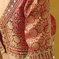 Beige Silk Saree Embroidered Red Border Readymade Blouse