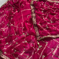 Hot Pink Georgette Saree Print Embroidered Border Matching Blouse