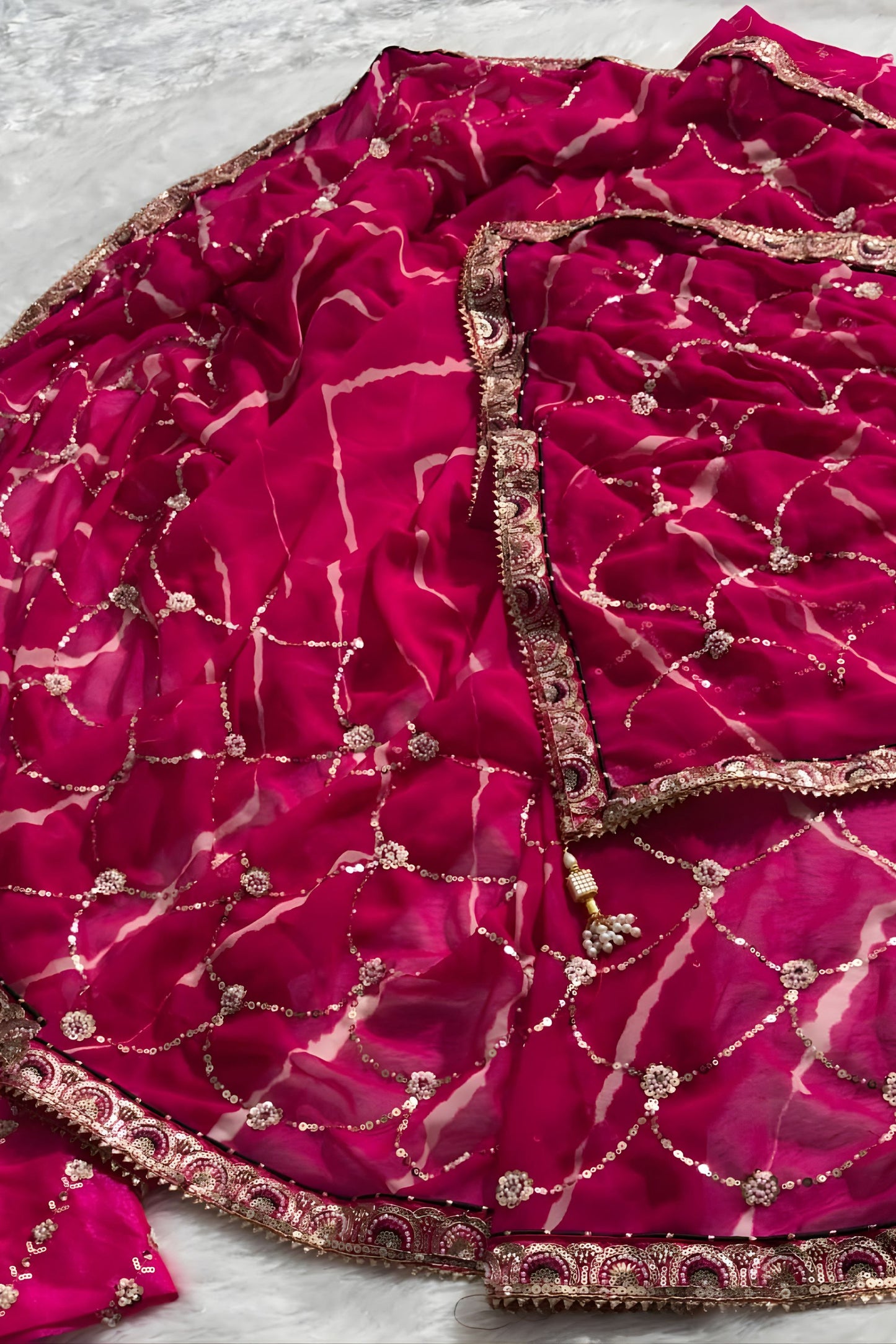 Hot Pink Georgette Saree Print Embroidered Border Matching Blouse