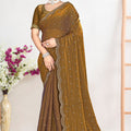 Golden Brown Silk Saree with Zari Embroidered Border