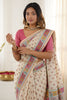Off White Printed Linen Cotton Saree with Multicolor Border