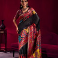 Black Silk Saree with Red Floral Designer Border Traditional Saree