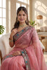 Pink Organza Saree with Embroidered Border Designer Blouse