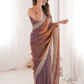 Dual Tone Purple Copper Organza Saree Designer Embroidered Border