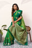 Green Banarasi Silk Saree Antique Gold Zari Motifs Rich Woven Pallu