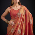 Copper Orange Tissue Silk Saree with Gold Zari Polka Butti Design