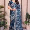 Navy Blue Designer Embroidered Saree with Heavy Sequins Work