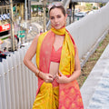 Yellow Banarasi Silk Saree with Pink Woven Border Festive Wear Saree