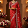Traditional Red Bridal Silk Saree with Designer Blouse Piece