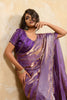 Purple Silk Blend Saree with Golden Zari Embroidery Designer Blouse