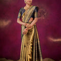 Traditional Gold Navy Blue Kanjivaram Silk Saree Rich Zari Border 