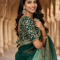Green Ombre Saree with Gold Embroidered Border Designer Saree