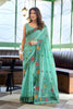 Elegant Sea Green Linen Cotton Saree with Floral Printed Border 