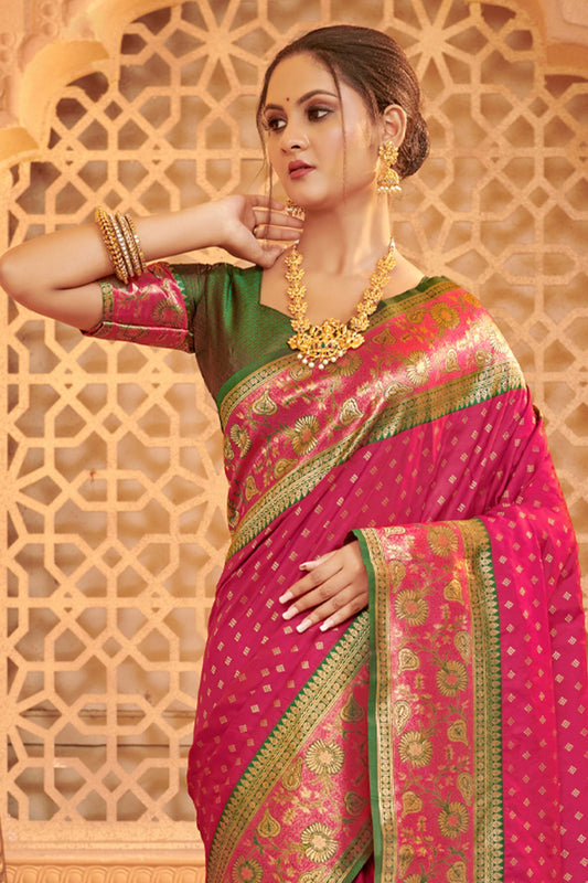 Designer Pink Banarasi Silk Saree  Rich Pallu