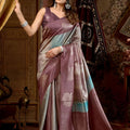 Mauve Pink Silver Silk Saree Floral Zari Weaving Saree 