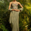 Sage Green Crushed Tissue Saree with Designer Printed Blouse