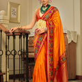 Royal Orange Banarasi Silk Saree Floral Woven Border Red Zari Pallu 