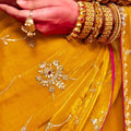 Designer Mustard Yellow Embroidered Saree Sequence Work