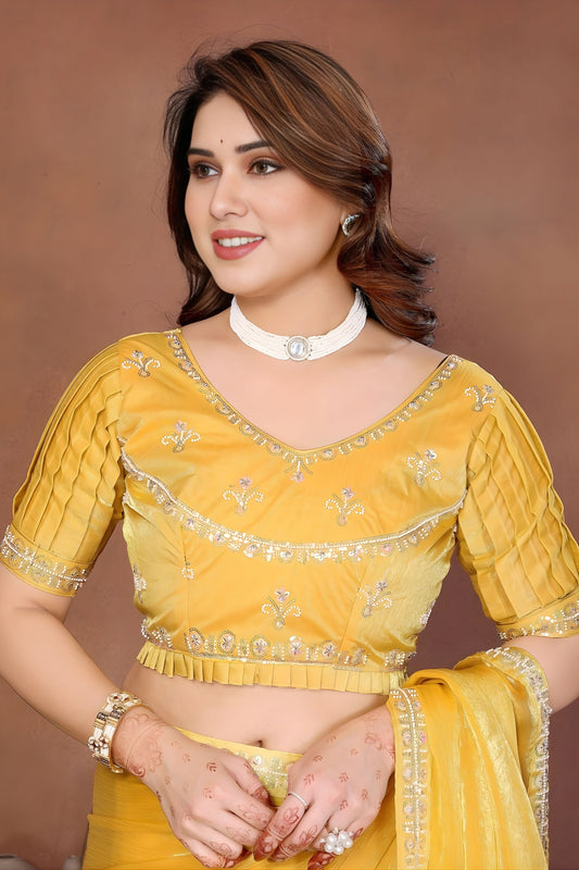 Yellow Designer Organza Saree with Embroidered Border