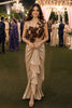 Luxury Champagne Gold Satin Ready-to-Wear Saree 3D Floral Designer Blouse 