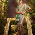 Green And Beige Embroidered Silk Designer Saree 
