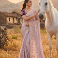  Lavender Embroidered Saree with Designer Border Contrast Blouse