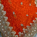 Designer Orange Net Saree with Heavy Sequins Embroidery Border