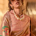 Peach Banarasi Silk Saree with Zari Woven Border Floral Pallu