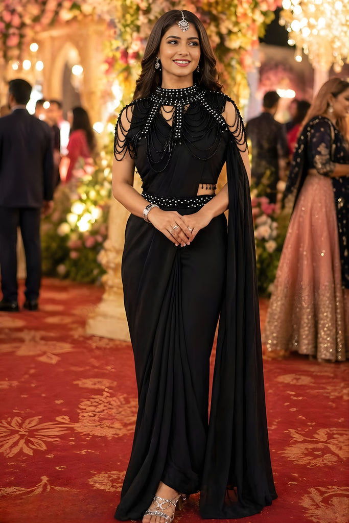 Elegant Black Designer Saree with Embellished Party Wear Blouse
