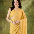 Yellow Georgette Ready To Wear Saree with Designer Lace Border