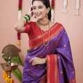 Purple Silk Saree with Red Woven Border and Traditional Design