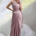 Dusty Pink Ready to Wear Designer Saree with Embroidered Blouse