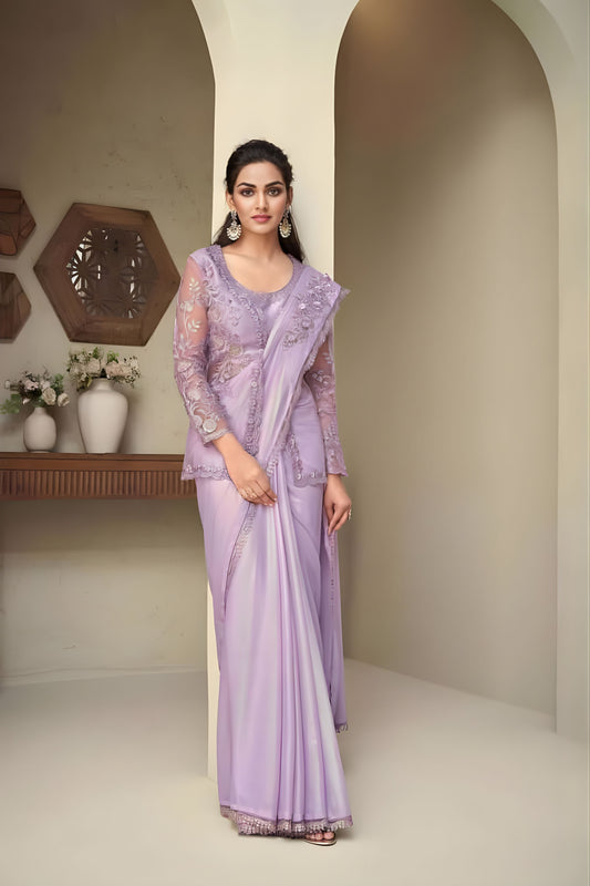 Lavender Embroidered Organza Saree with Designer Blouse