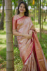 Rose Gold Banarasi Silk Saree Rich Zari Weaving Contrast Pink Border
